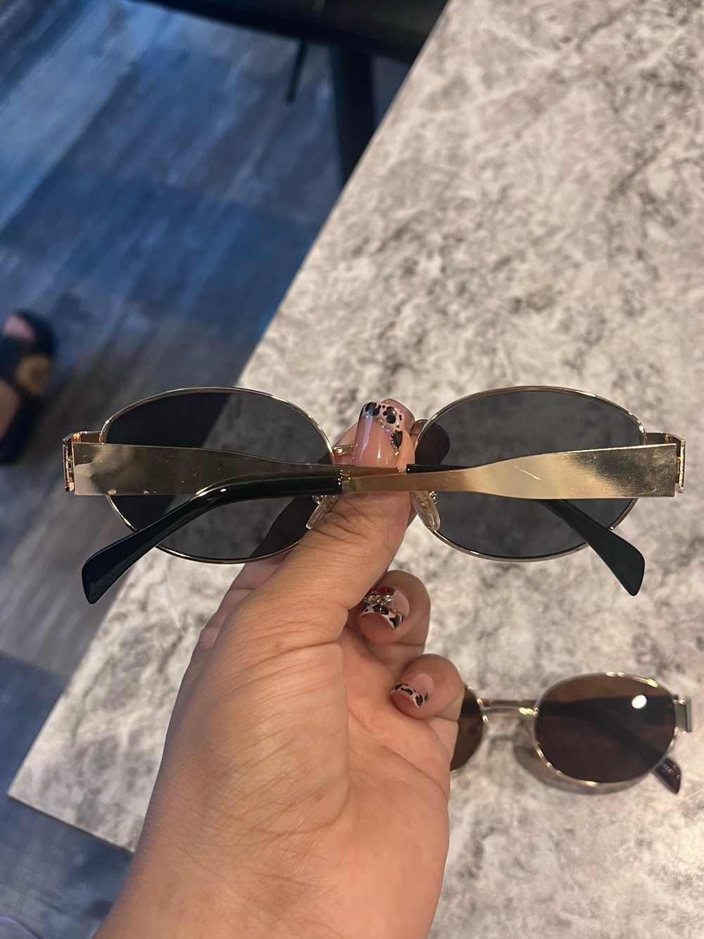 Gold Frame Black Lens Oval Sunglasses - Women